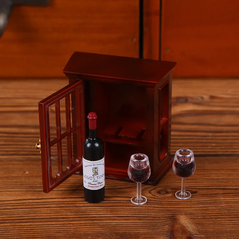 

1:12 Scale Dollhouse Mini Wooden Wine Cabinet, Simulation Wall Cabinet Model, Miniature Kitchen Accessory for Diorama Scene