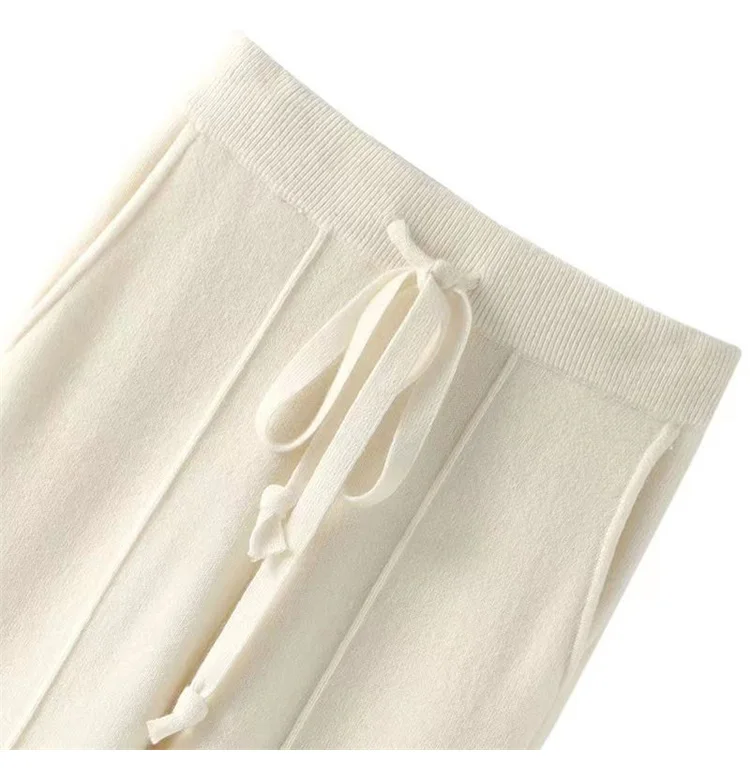 Women's 100% Pure Wool Slim Pants High Waist Autumn and Winter Cashmere Casual Knitted Pencil Pants Korean Thick Casual pants