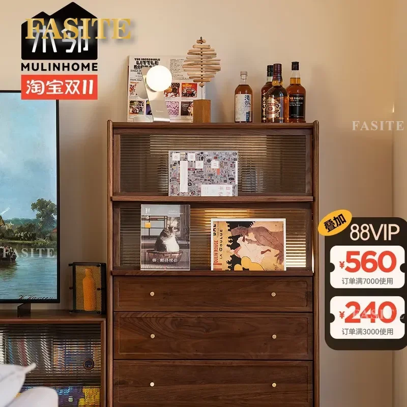 for Wooden Neighborhood Museum Dining Side Cabinet Black Walnut Nordic Living Room Sofa Side Cabinet Locker Solid Wood