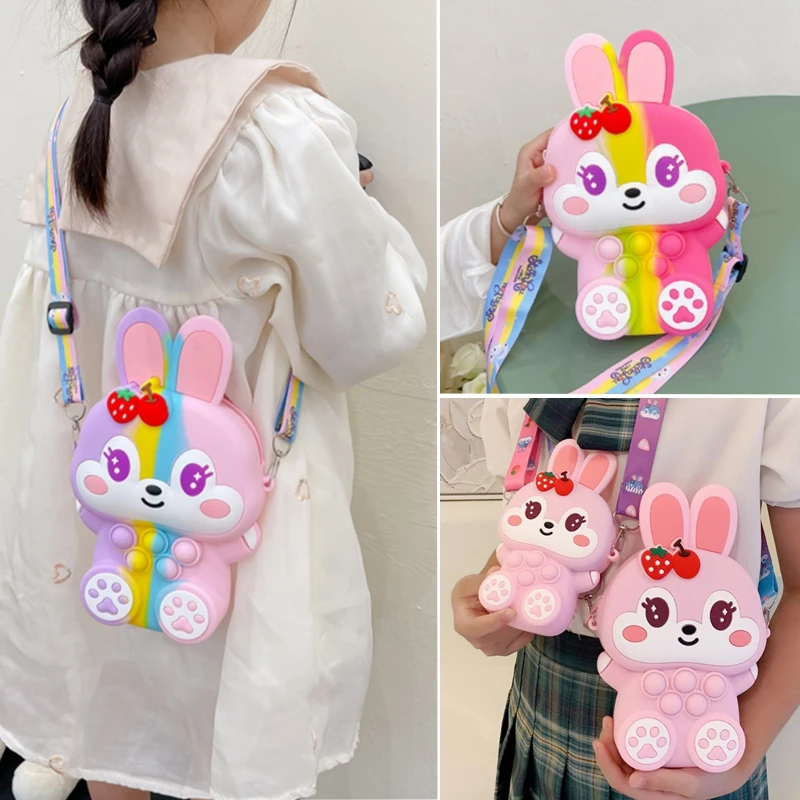 

Popite Kawaii Silicone Push Bubble Decompression Bag Fidget Toys Sensory Reliver Stress Crossbody Bag Gifts for Children Kids