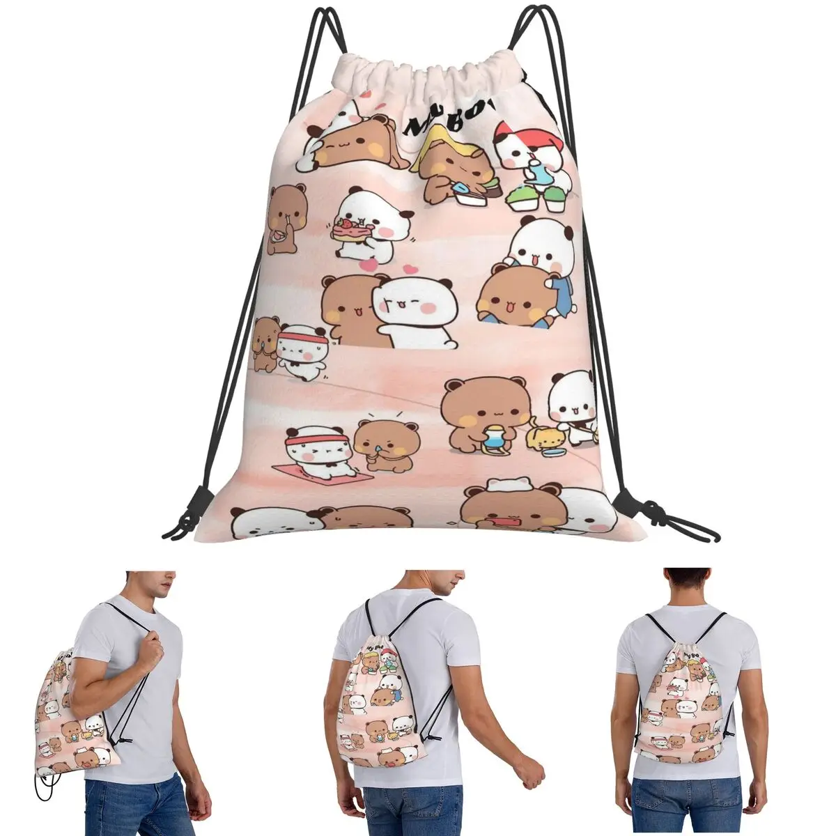 Bubu Dudu Panda Bears Cartoon Backpacks Casual Drawstring Bundle Pocket Sundries Bag Book Bags for Man Woman School