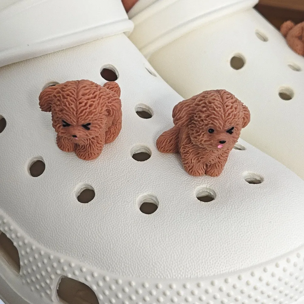 3D Mini Puppy Shoe Charms for Crocs Cute Poodle Garden Sandals Decorations Clogs Pins Boys Girls Gifts DIY Slipper Accessories