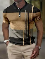 Polo Shirt Men's Striped Graphic Print Geometric Cuff 3D Print Outdoor Street Short Sleeve Printed Button Clothing Fashionable