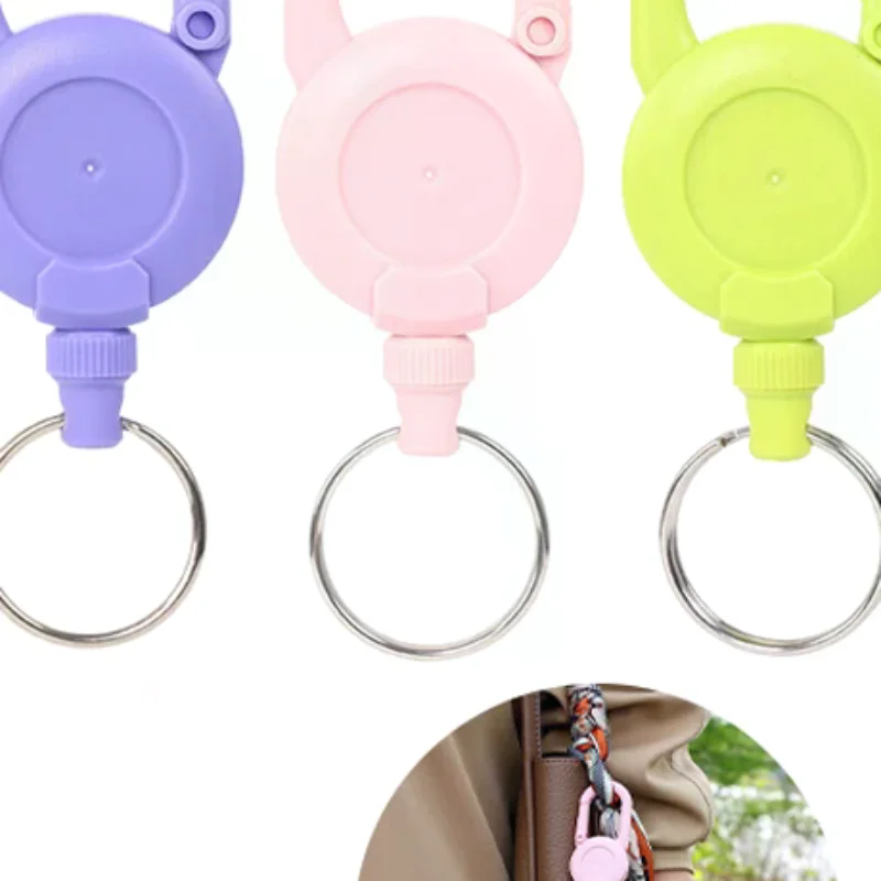 Porte-clés rétractable couleur Macaron, antivol pour l'extérieur, boucle facile à tirer, bobine de câble métallique, porte-clés élastique, outil rétractable