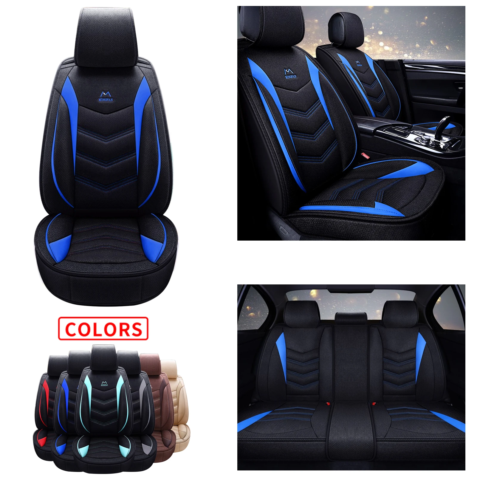 Classic Design Standard Universal Seat Cover 5-Seat Cover, Black And Blue Standard Waterproof, Soft And Comfortable,