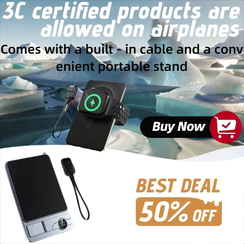 

Ultra-thin Magnetic External Battery Wireless Power Bank Fast Charging Large Capacity Built-in Cable Portable Stand