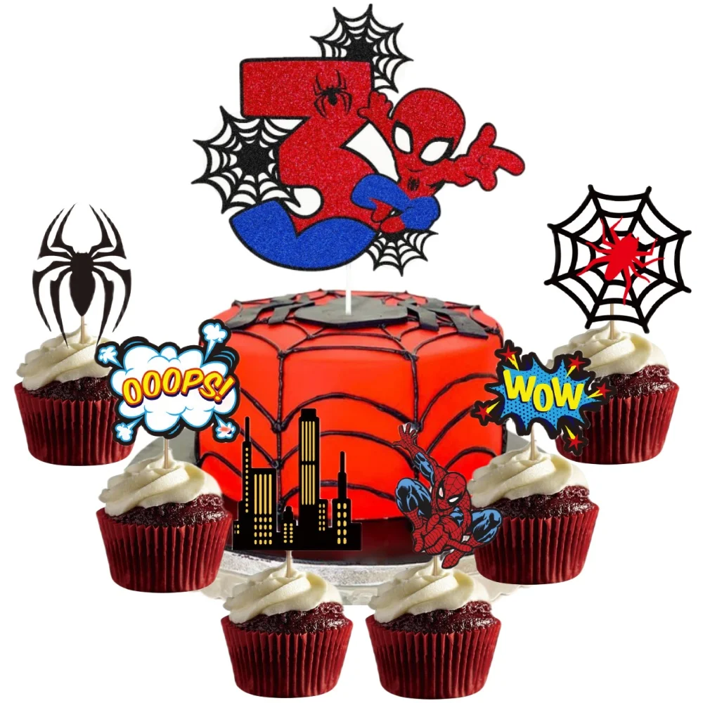 Disney Spiderman Cake Decorations Cartoon Spider Theme Cake Toppers For Kids Boys 3th Birthday Party Baby Shower Supplies Favors