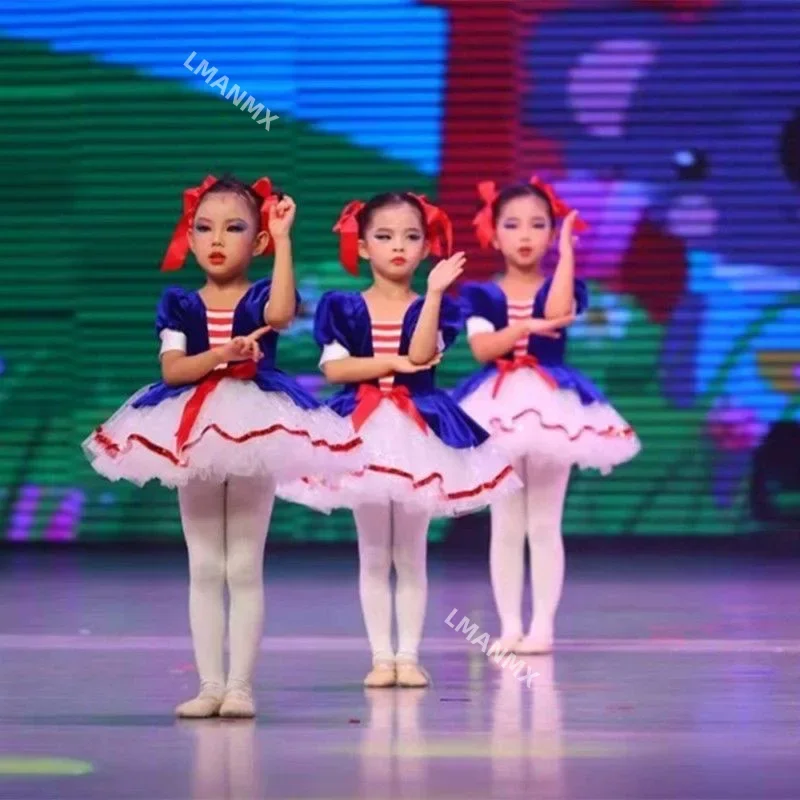 Tutu de ballet professionnel classique pour enfants, robe de ballet pour filles, olympiques de danse de fête, document bleu, pansement rouge fzLake