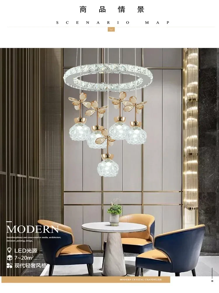 Restaurant ceiling chandelier three head modern simple personalized led  interior decoration crystal lamp