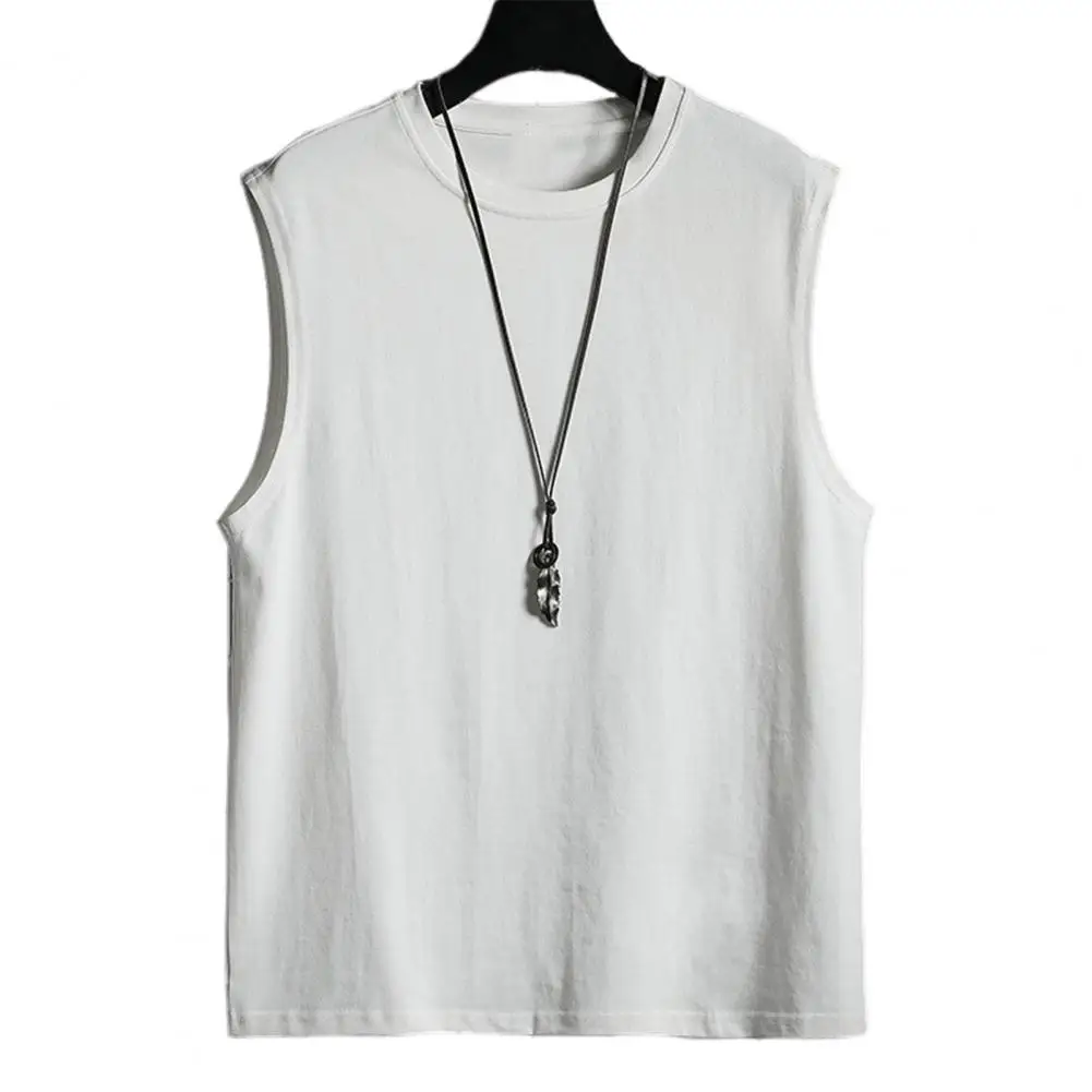 Men Summer T-shirt  Round Neck   Men Sport Vest Mid Length Men Tank Top