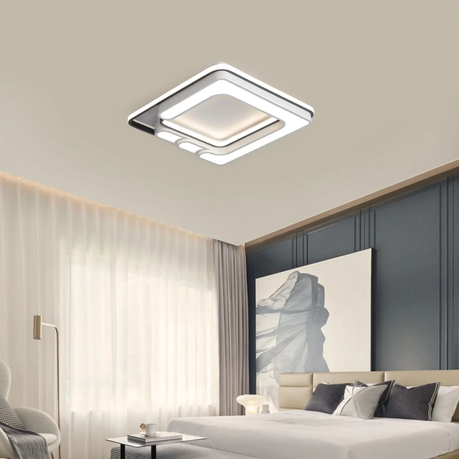 Modern Square LED Ceiling Light Dimmable, 32W 40x40cm for Bedroom Living Room Kitchen, White Cool Warm Light, Easy Installation