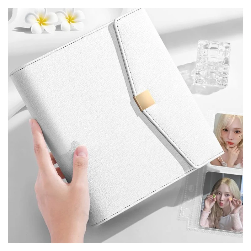 A5 Leather Binder Luxury Photocard Holder Large Capacity Kpop Photo Album Button 3 Inch Photo Card Collection Book 4 Pocket Page