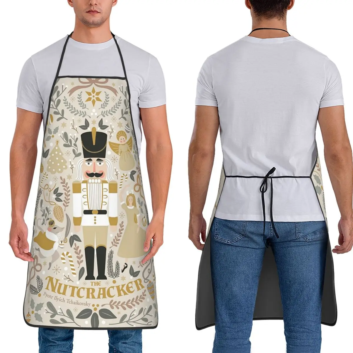 The Nutcracker Beige Apron Chef Cooking Tablier Waterproof Bib Kitchen Cleaning Pinafore for Women Men Gardening
