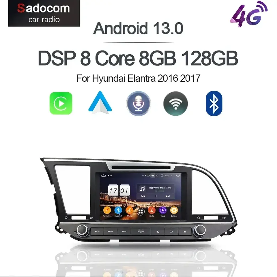 Android 14 DSP Autostereo Car DVD Player GPS Navigation For Hyundai Elantra 2016 Auto Head Unit Multimedia Player Tape Recorder