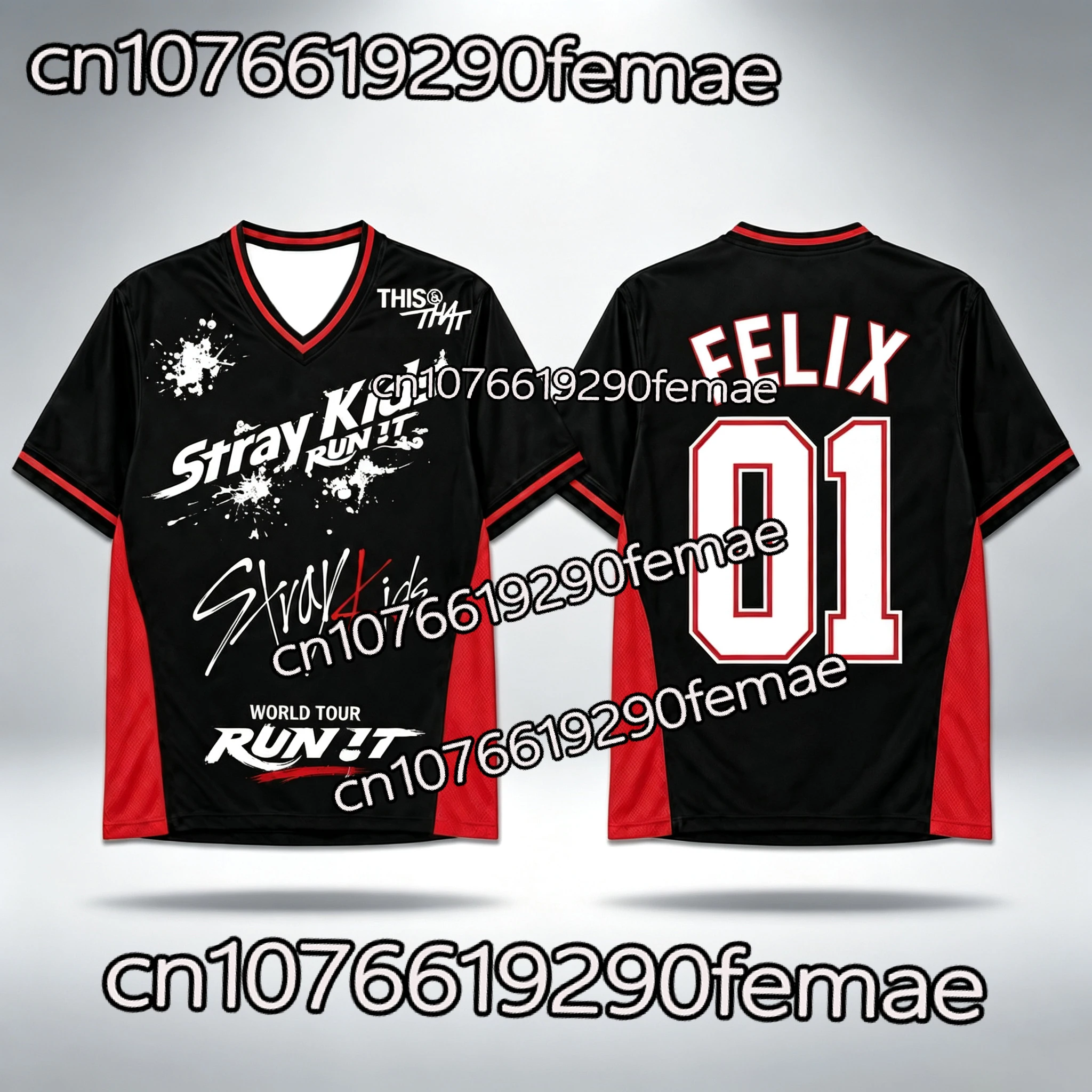 Best Gift 2026 STRAYKIDS RUN IT Tee - Kpop Street Style Casual T-Shirt, Unisex Black/Red Top for Festival Cosplay Workout