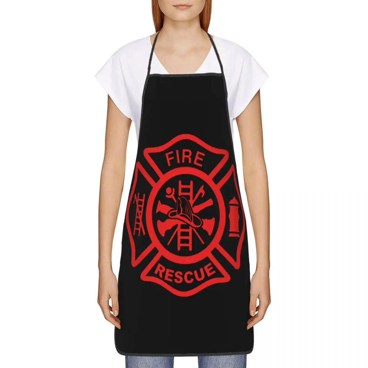 Unisex Fire Rescue Firefighter Bib Apron Adult Women Men Chef Tablier Cuisine for Cooking Kitchen Gardening