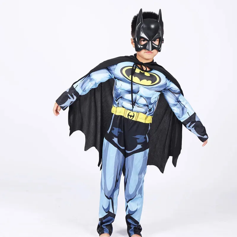 Mono de Cosplay de murciélago para niños, traje de héroe con máscara de capa, disfraz de superhéroe Wayne para hombre, fiesta de Carnaval de Halloween de alta calidad
