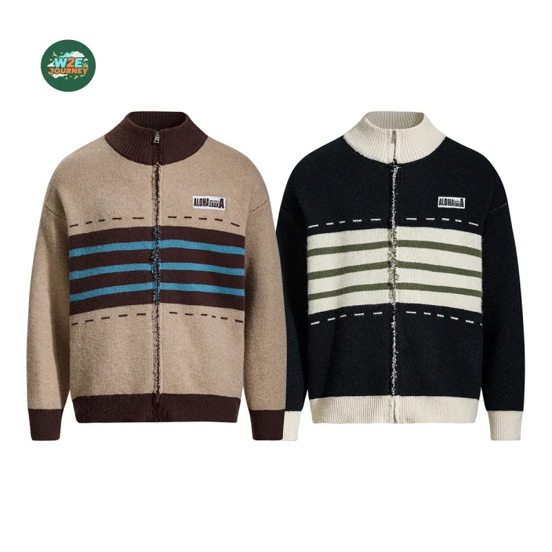 

W2EJOURNEY Top Quality EU US Size Luxury Outdoor Men Clothing Winter Color Block Cardigan Unisex Stand Collar Knitted Jacket