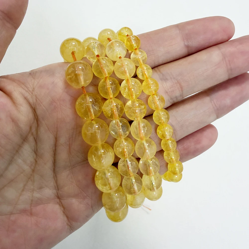 Natural Color Stone AA Quality Yellow Crystal Citrine Round Loose Beads 15