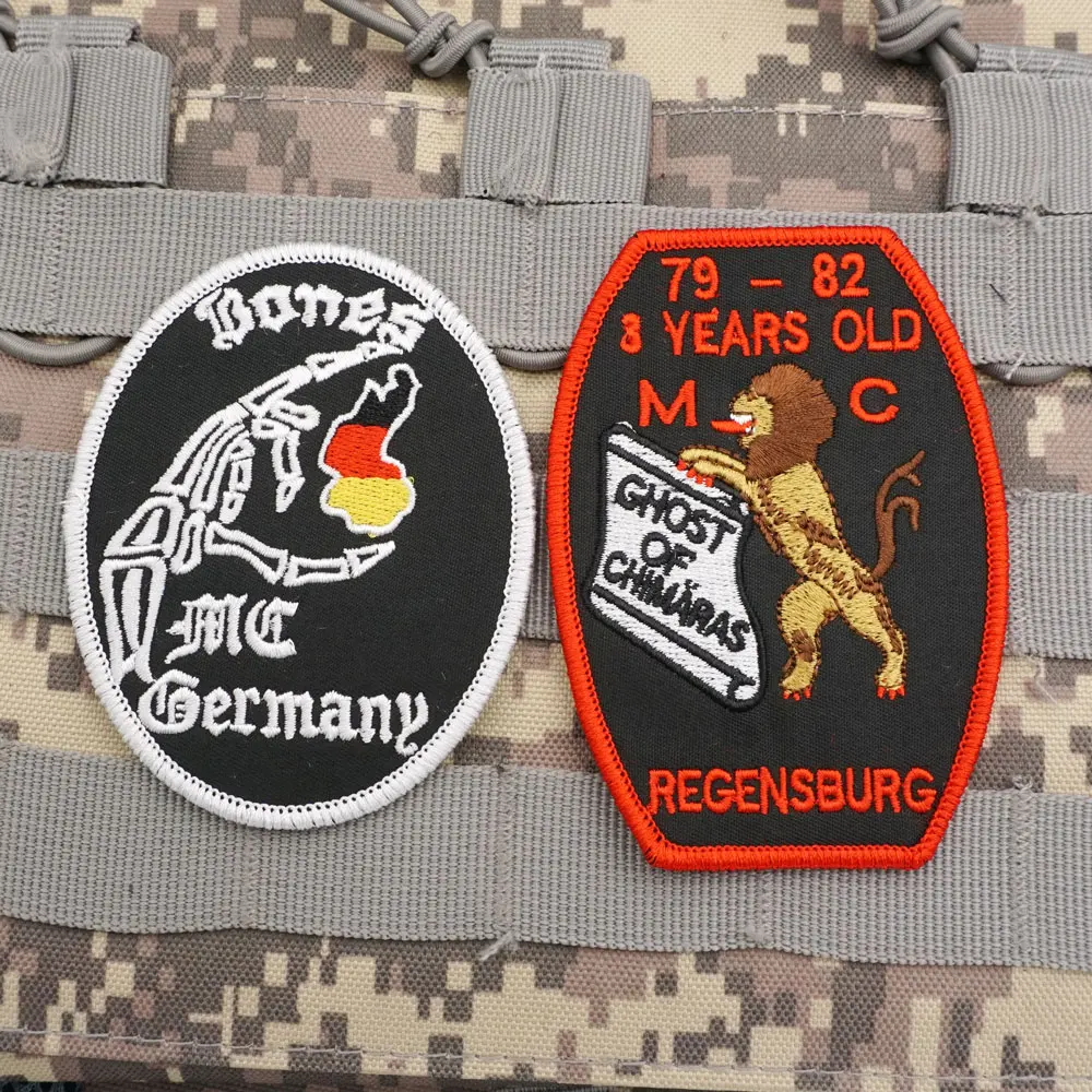 Orginal MC Patch Ghost of Chimära's in Bayern Military Tactical Embroidered Patches  Armband Backpack Badge with Hook Backing