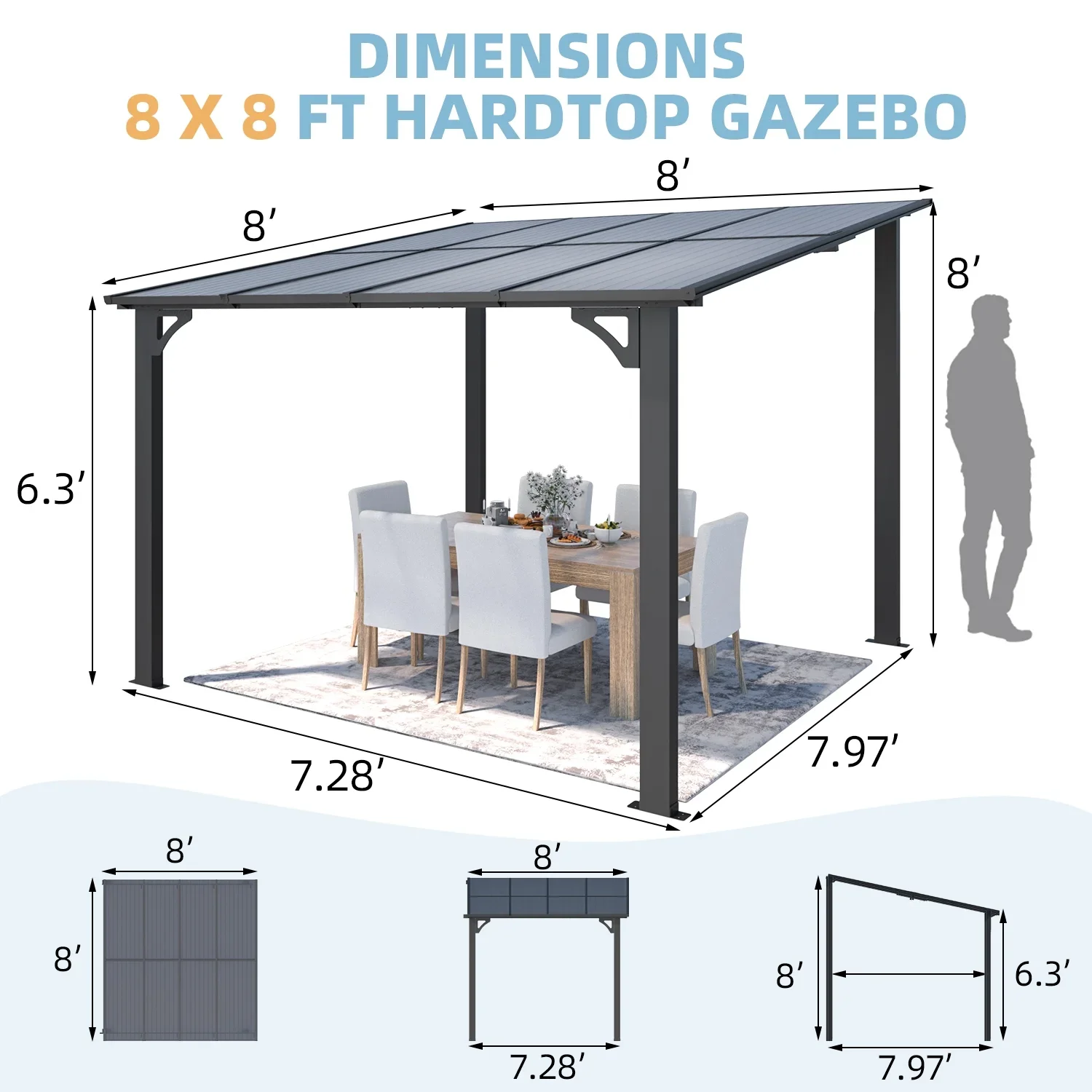 #Standing Aluminum Alloy Inclined Pergola Gazebo Wall Outdoor Recreation Area Garden Furniture Sun Room Newly Designed Backyard