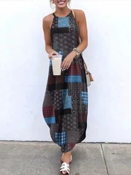 Robe longue évidée à col rond pour femmes, robe de soirée décontractée, écharpe en fibre léopard, robe élégante pour dames, livraison directe, été