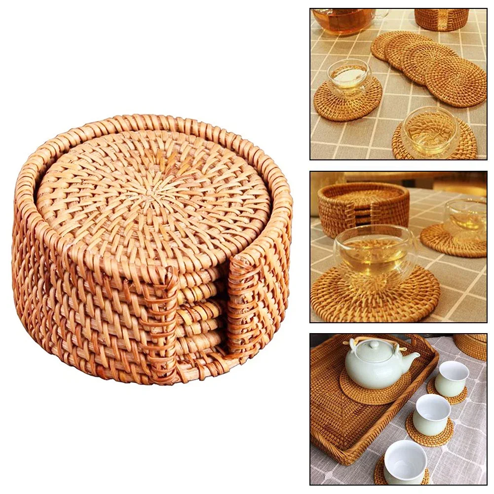 For Daily Use Handwoven Coasters Natural Wicker Coasters Easy To Clean Handwoven Craftsmanship Heat Insulation