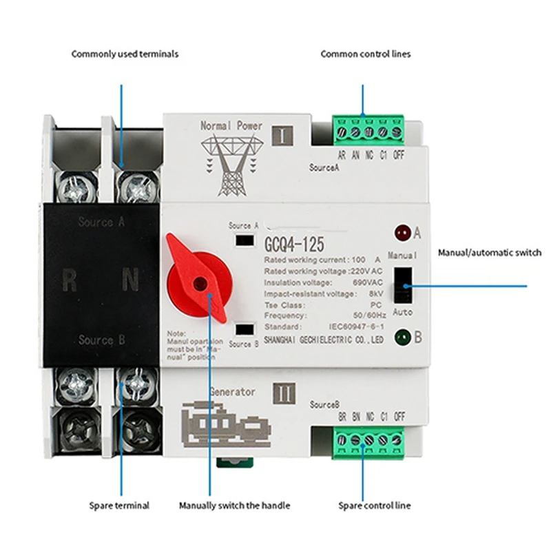 Imagem -05 - Interruptor de Transferência Automática de Dupla Potência Monofásico Trilho Ruído Ats 220v 2p Household 50hz 60hz pc