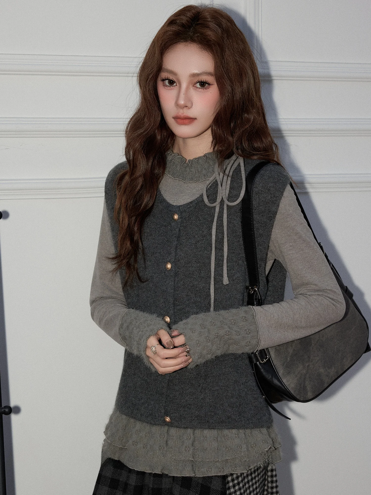 

Вязаный жилет Ele для женщин: осенне-зимняя верхняя одежда, теплый кардиган из искусственного меха для повседневной носки, топ-кардиган.