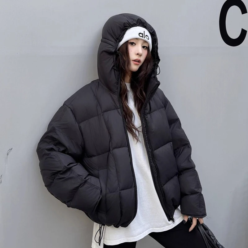 الشتاء قصيرة مقنعين الدافئة نفخة أسفل سترة الإناث الصلبة رشاقته فضفاض سستة الستر النساء الأبيض بطة أسفل رقيق باركر أبلى