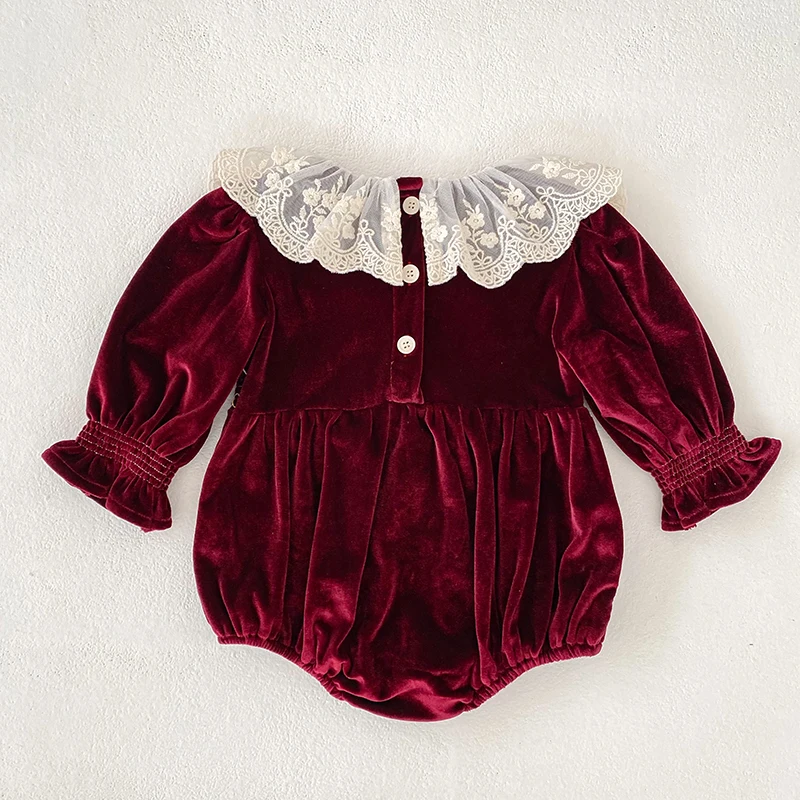 2026 Neu 0-24M Weihnachten Kleinkind Mädchen Roter Spitzen-Strampler Langärmeliger Baby-Mädchen-Jumpsuit Kinder Frühlingskleidung – Detail 4