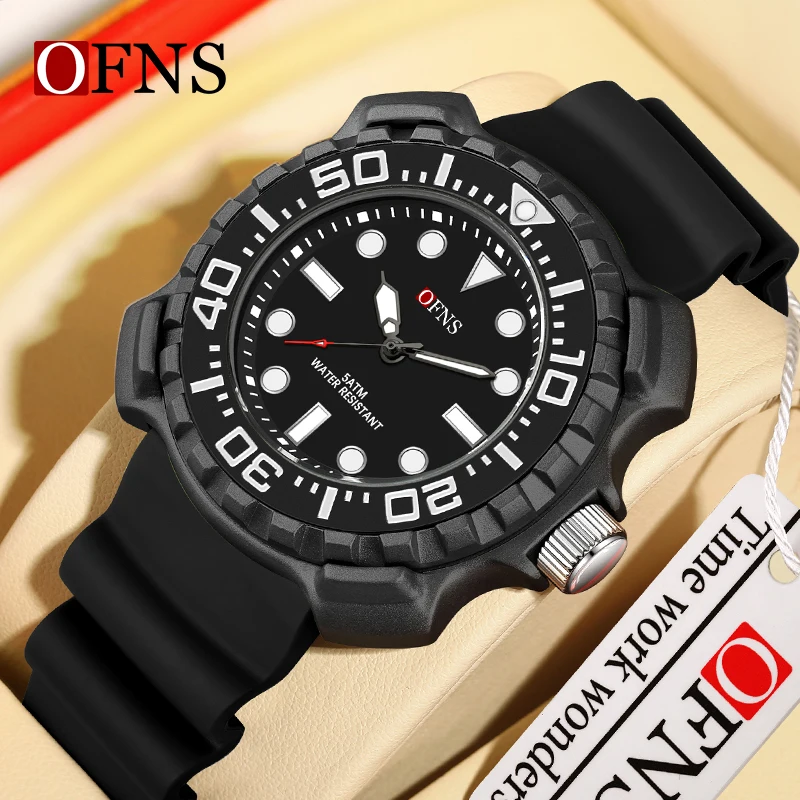 OFNS Men Quartz Watches Top Brand Luxury Silicone Strap Waterproof Sport Quartz Watch Men Business Clock Relogio Masculino