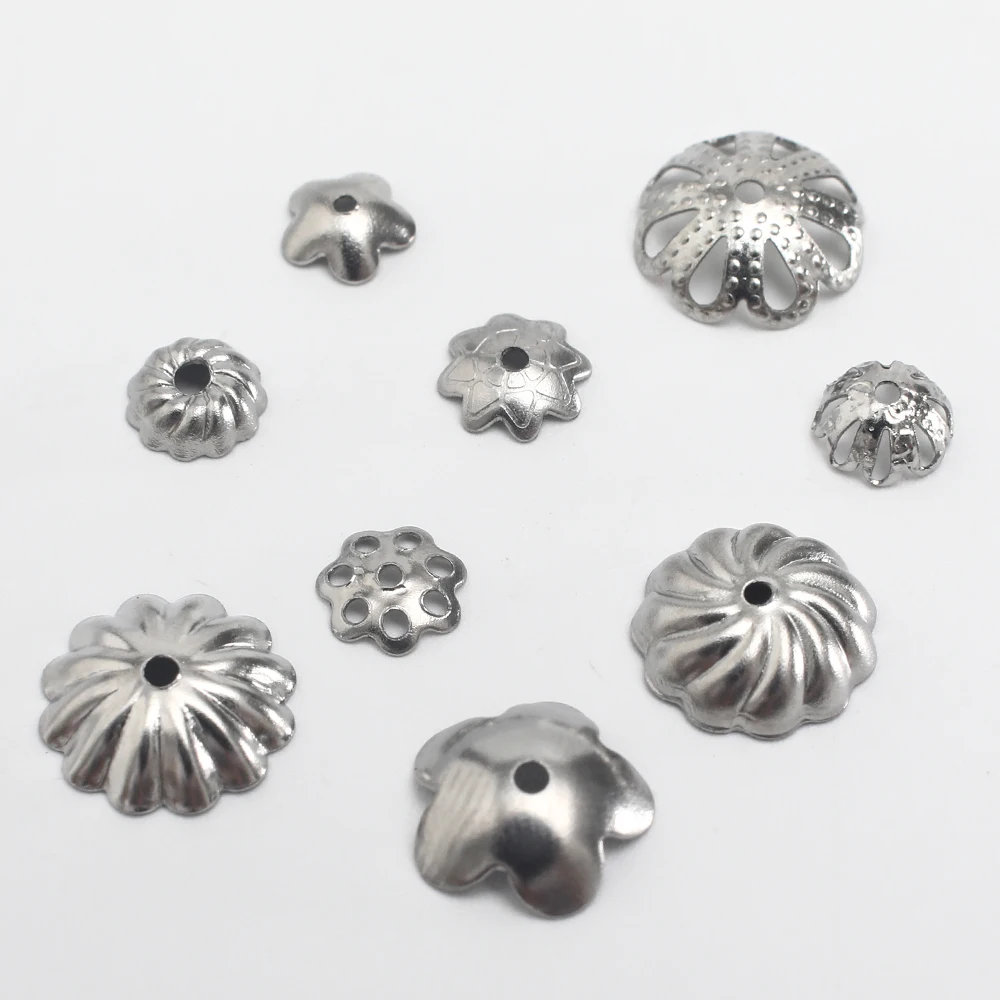 100Pcs Spacer Beads Caps Bali Style Stainless Steel Flower Bead Caps for Bracelet Necklace Earrings Jewelry Making Supplies