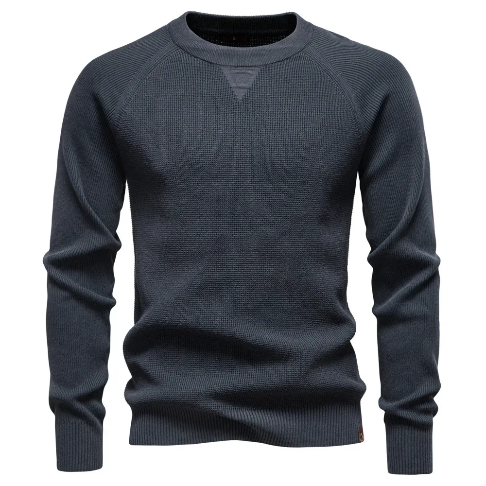 New Luxury Fashion Solid Color Long Sleeve Knit Pullover Men‘s Casual Business Sweater O-Neck Slim Fit Elastic Knitwear Pullover