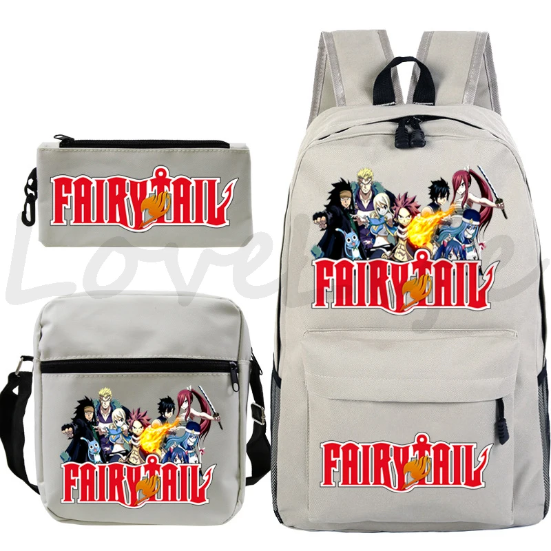 FAIRY TAIL Estudantes Cartoon School Bag, Anime Mochilas para Meninos e Meninas, Sacos de Viagem, Mochila Adolescentes, 3 Pcs por Conjunto