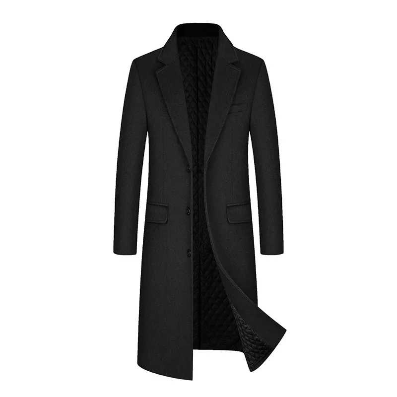 

Youth Men's Winter Versatile Thick Solid Color Lapel Knee Length Coat