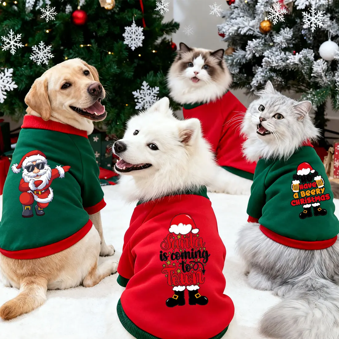 

1 Pc Pet Hooded Sweatshirt Christmas Cats & Dogs Fashion Winter Warm Clothes Suitable For Cats ,Teddy Golden Retriever