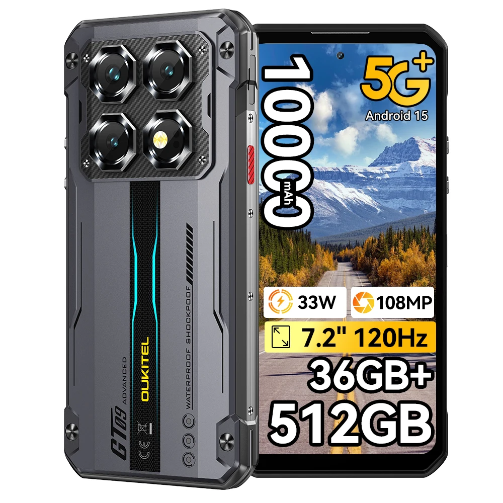 OUKITEL Robuuste Telefoon WP60 5G 24GB(8+16) 256GB / 36GB(12+24) 512GB 7,2” HD+ 120Hz Smartphone 10000mAh 108MP Android 15 NFC