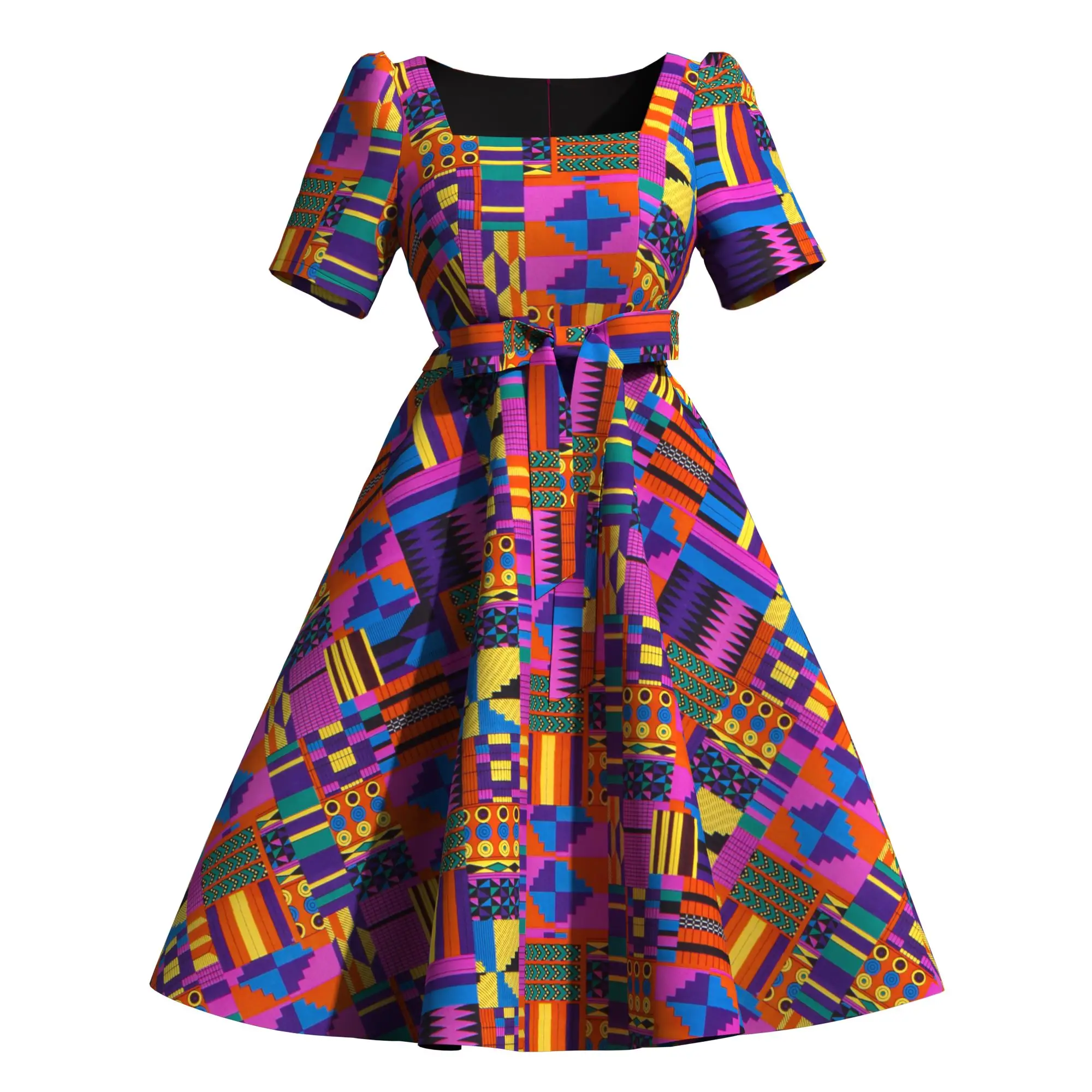 African Dresses for Women Weaving Collar Off Shoulder African Square Neckline Dress Wy10576