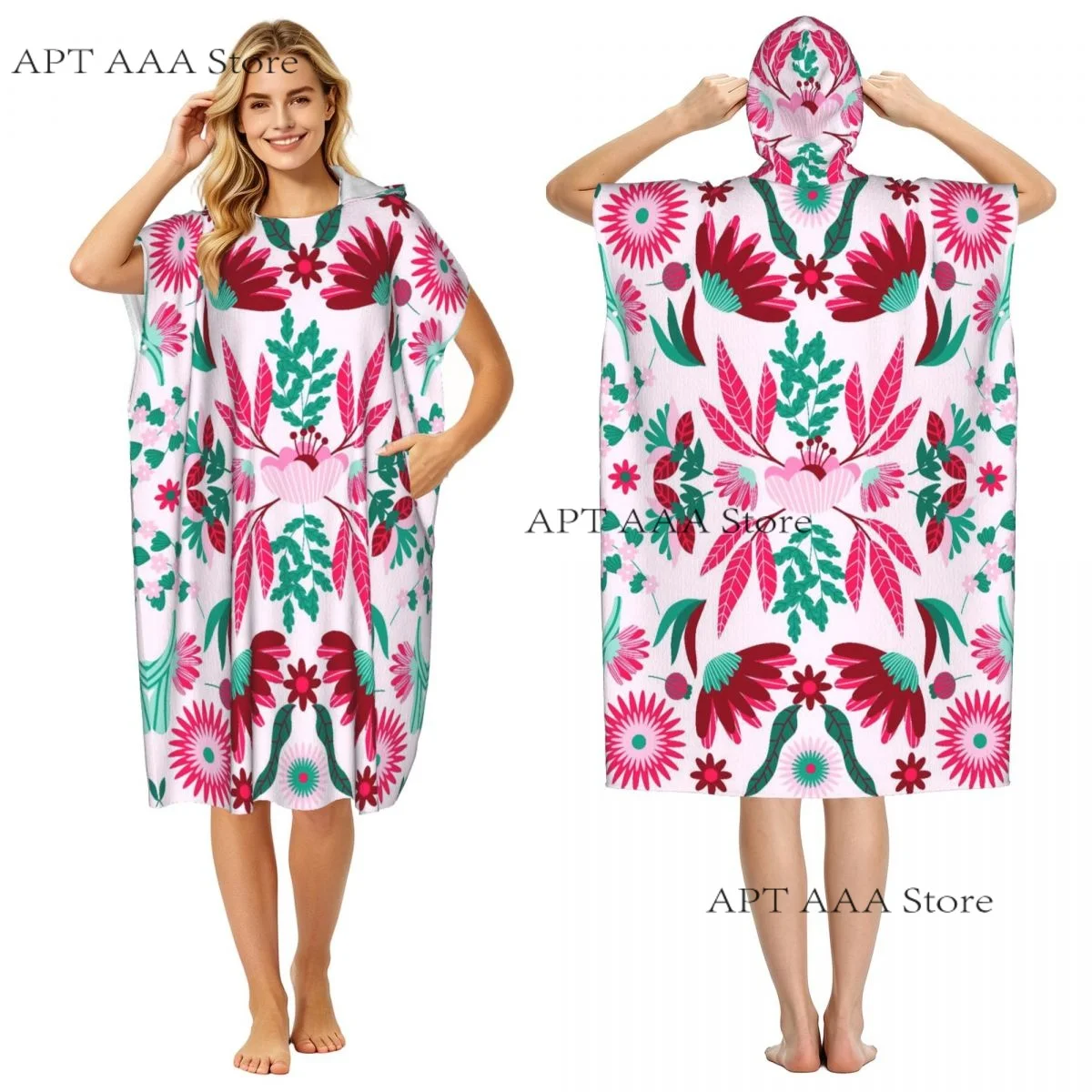 Beach Towel Microfiber Travel Towel Quick Dry Compact Colourful Flowers Lightweight Beach Towel with Hood