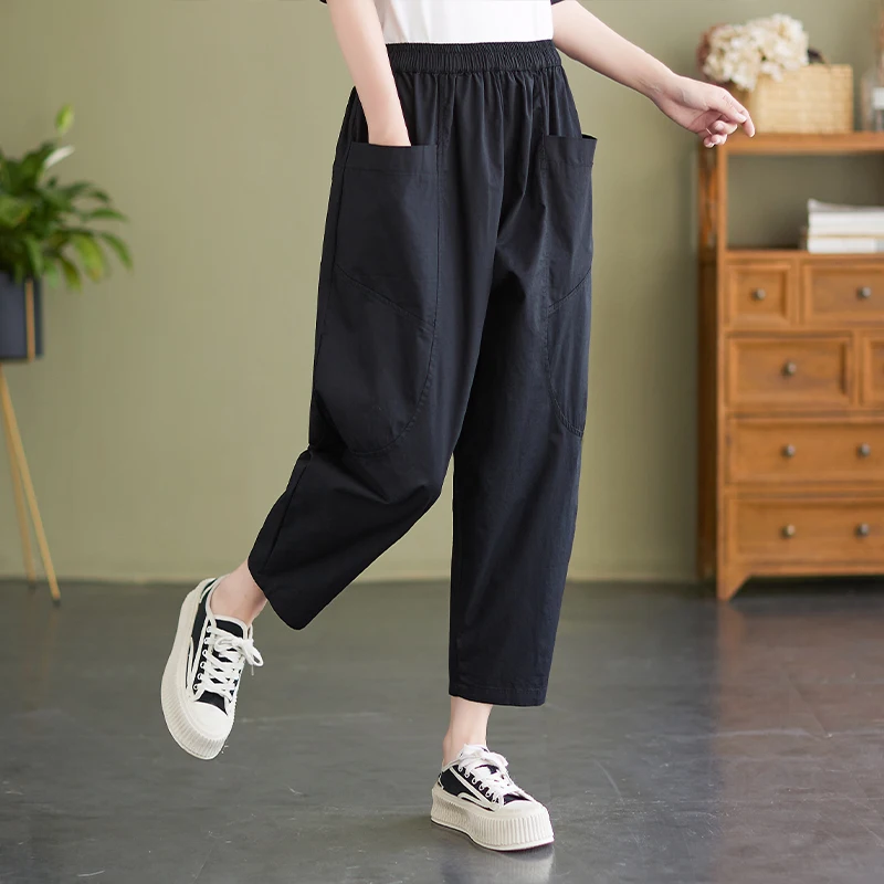 الكورية Sle القطن عمال عارضة السراويل النسائية سليم صالح تسع نقاط هارلان السراويل الصيف تخفيف Sle l الخصر #3