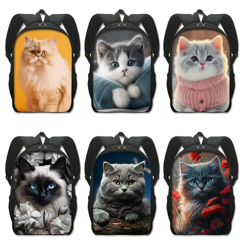 

Cute Cat Backpack Persian/Siamese Cat Children School Bags for Teenager Scottish British Cat Laptop Backpacks Kitten Book Bag