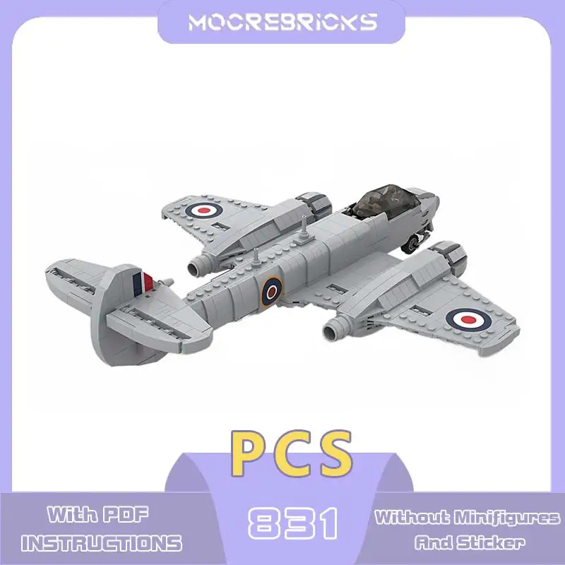 British Jet Fighter Meteor F Mk.4 Model MOC-131195 Air Force Battle Weapons Building Blocks Mini Bricks Creative Expert Toy Gift