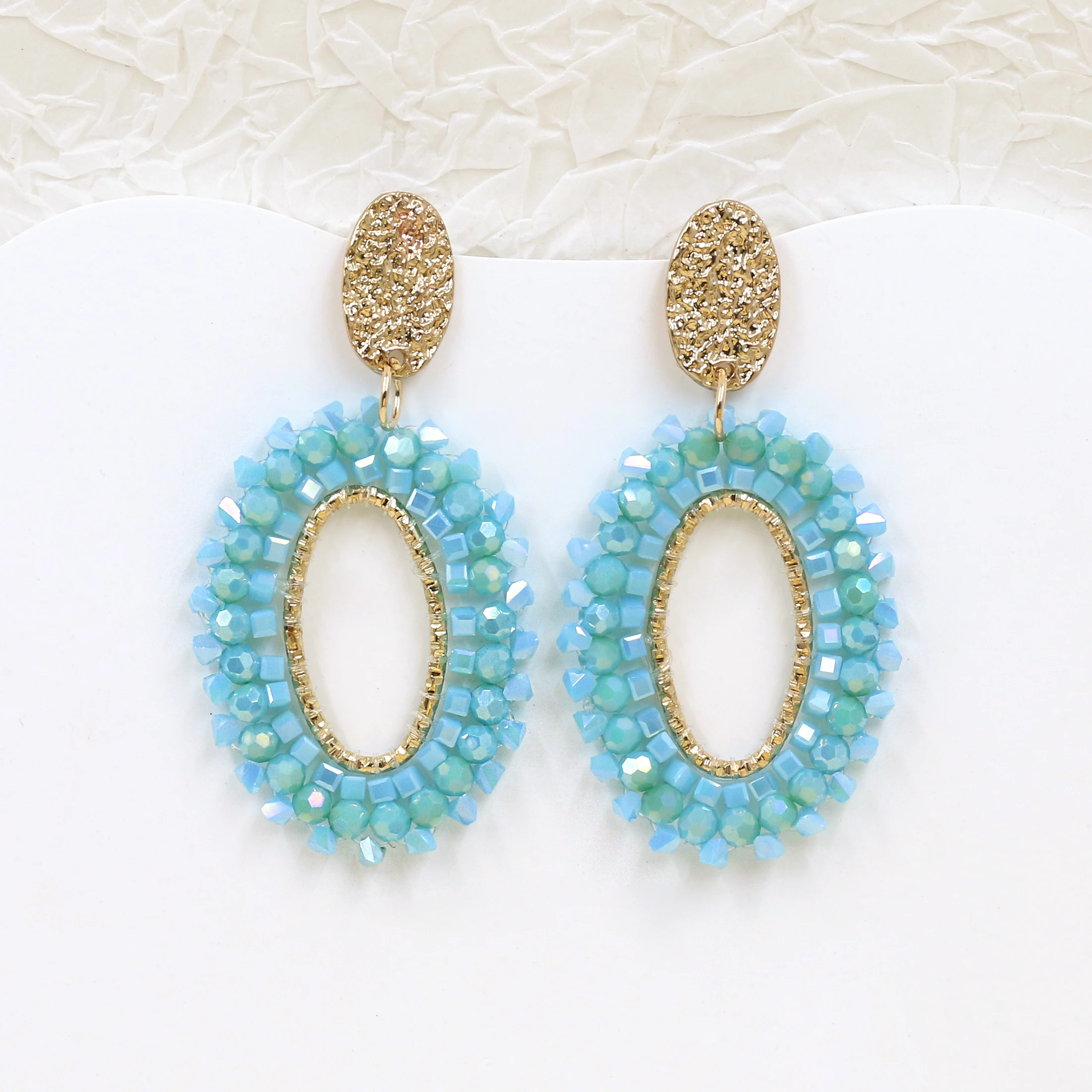 

Серьги ручной работы с кристаллами, модные украшения, подарок в стиле бохо, овальные висячие серьги для женщин, большие длинные серьги