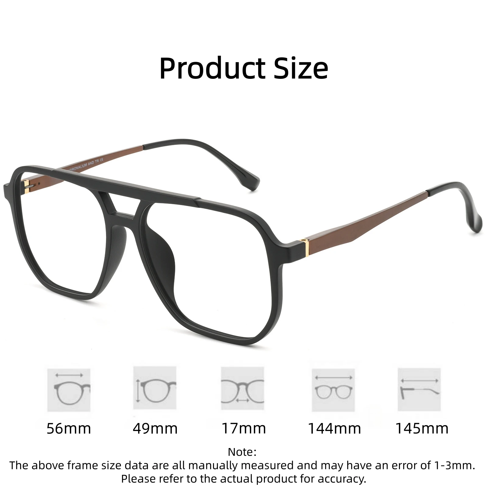 FIRADA Fashionable Comfortable TR90 Aluminum-Magnesium Eyeglasses Ultra-Light Double Bridge Glasses Frame For Men Women 2095ST