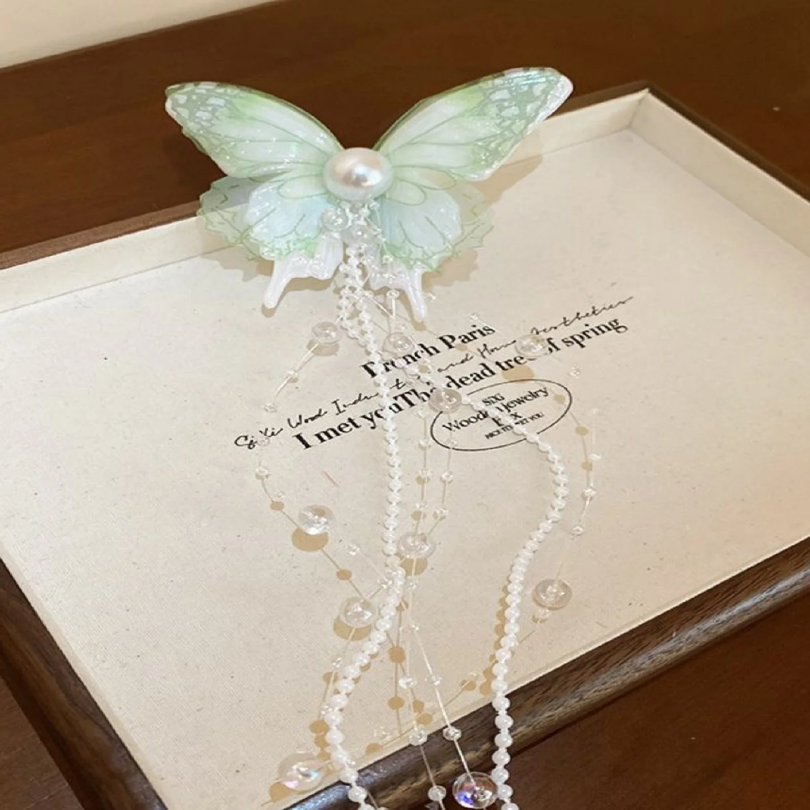 1PC Spirituelle Haar Karte Schmetterling Quaste Haar Clip Weibliche Lange Quaste Anhänger Haar Zubehör Super Fee Nische Foto Kopfbedeckungen – Detail 3