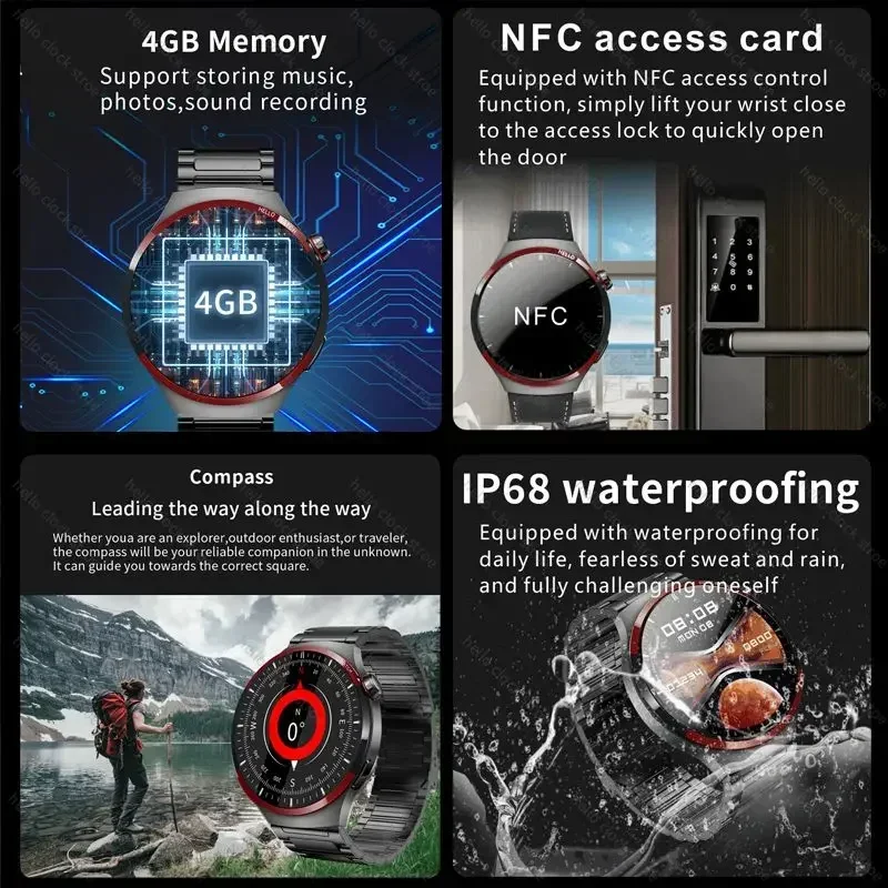 นาฬิกาอัจฉริยะสำหรับ Huawei 2024 Hello CLOCK AMOLED 4G ROM NFC เข็มทิศบลูทูธโทรศัพท์กีฬาสมาร์ทวอทช์ผู้ชายผู้หญิง PK 3 PLUS GT 4 Pro