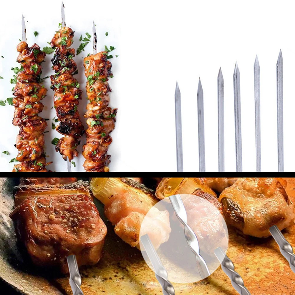 

50Pcs Barbecue Skewers Stainless Steel 45cm Thickened Rust Free Reusable Bbq Sticks Non Slip Design Outdoor Grill
