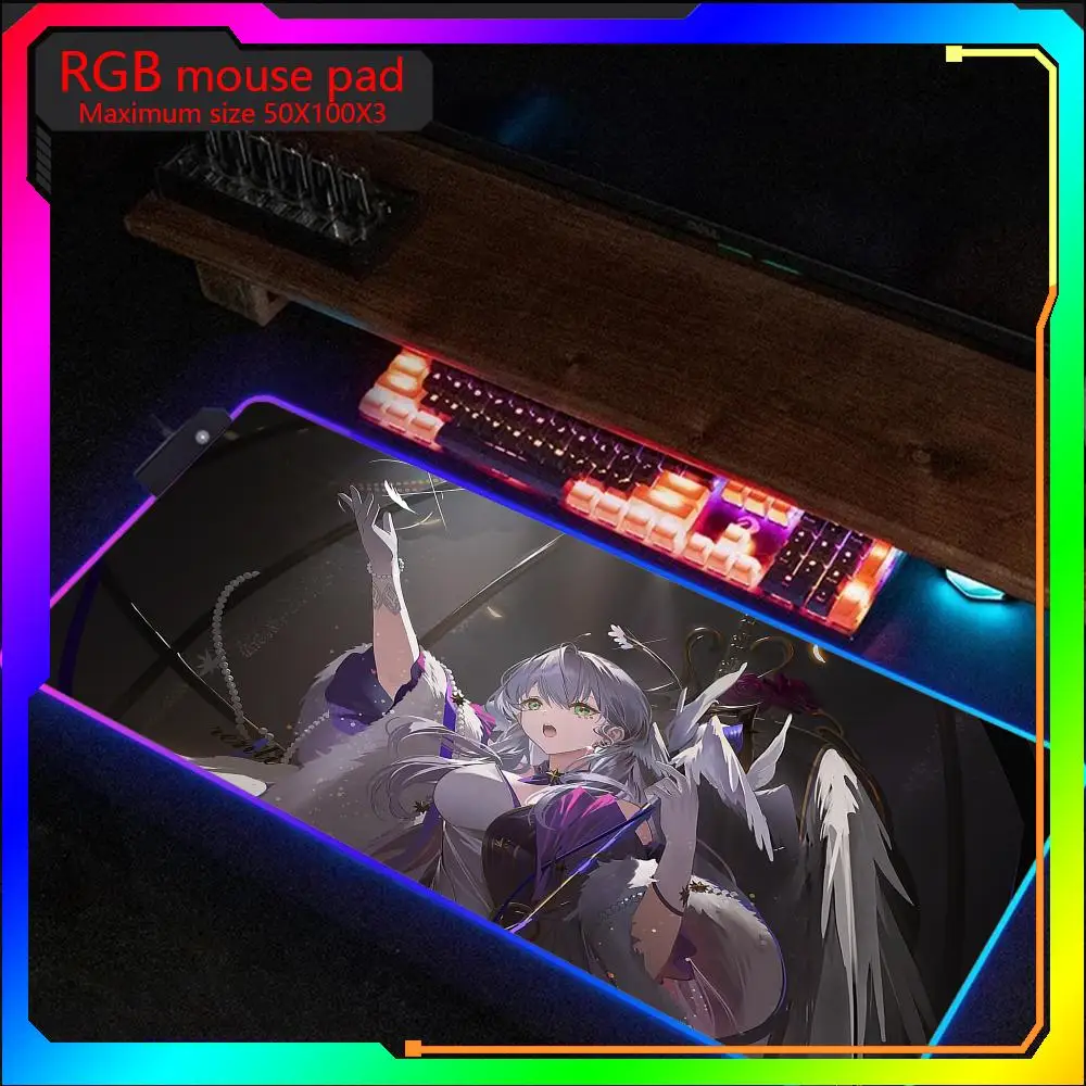 Imagem -03 - Honkai Star Rail Robin Rgb Mouse Pad Grande Gaming Mousepad Led Borracha Tapete de Mesa Laptop Desktop Game Pad Tamanho Máximo 50x100