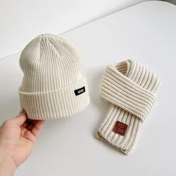 Gorros y bufandas de punto de lana para hombres y mujeres, diseño de babero de 2 piezas para niños, Otoño e Invierno